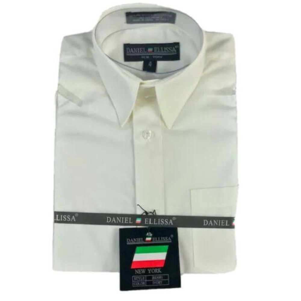 Daniel Ellissa Boys Ivory Dress Shirt with Pocket Long Sleeves Sizes 4 - 6